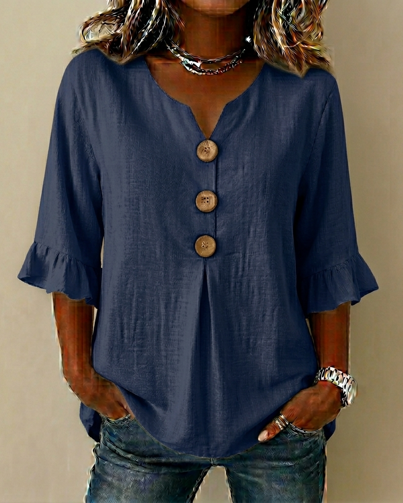 Sophine — Linen Cotton Blouse with Wood Buttons