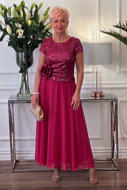 Florène — Sequin Floral Corset Midi Dress