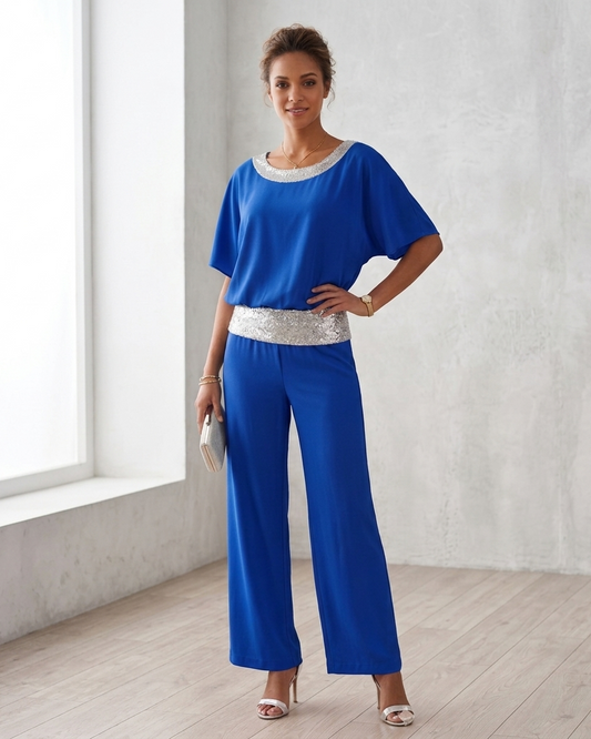 Paillette — Women's Sequin Colorblock Two-Piece Set
