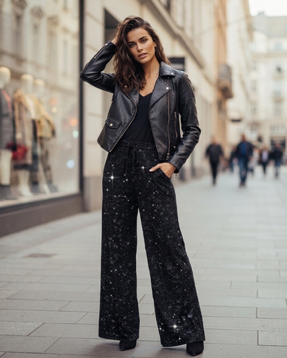 Lumiè — High-Waist Sequin Wide-Leg Trousers