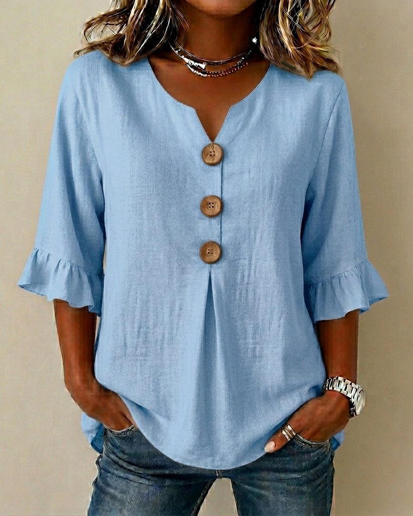 Sophine — Linen Cotton Blouse with Wood Buttons
