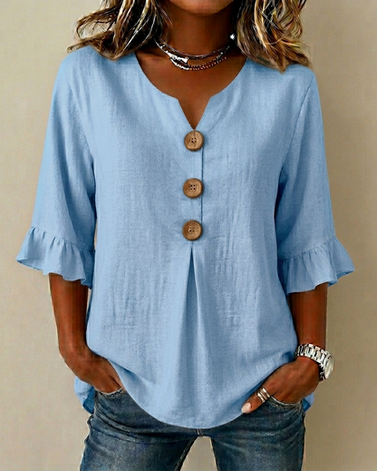 Sophine — Linen Cotton Blouse with Wood Buttons