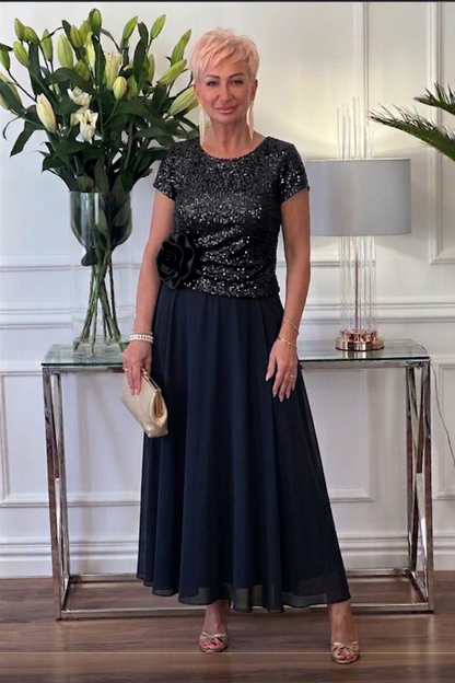 Florène — Sequin Floral Corset Midi Dress
