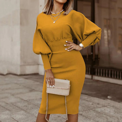 Vellamora — Long-Sleeve Marked-Waist Casual Dress