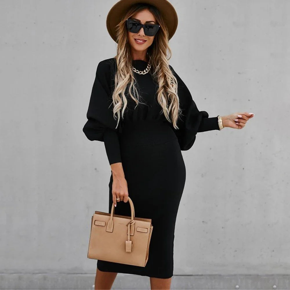 Vellamora — Long-Sleeve Marked-Waist Casual Dress