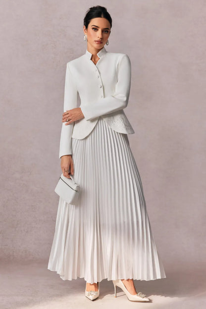 Christine - Embroidered Blazer & Pleated Satin Skirt Set