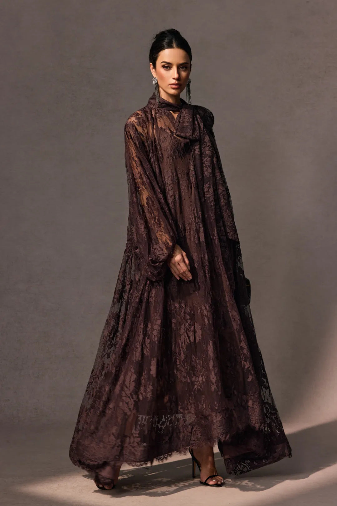 Éclore — Sheer Floral Lace Long-Sleeve Dress