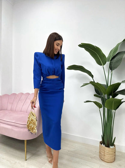 Erina — Elastic Crepe Fitted Midi Dress