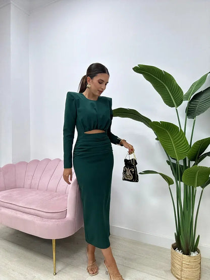 Erina — Elastic Crepe Fitted Midi Dress