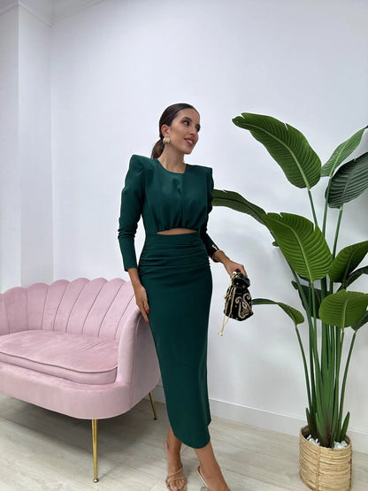 Erina — Elastic Crepe Fitted Midi Dress