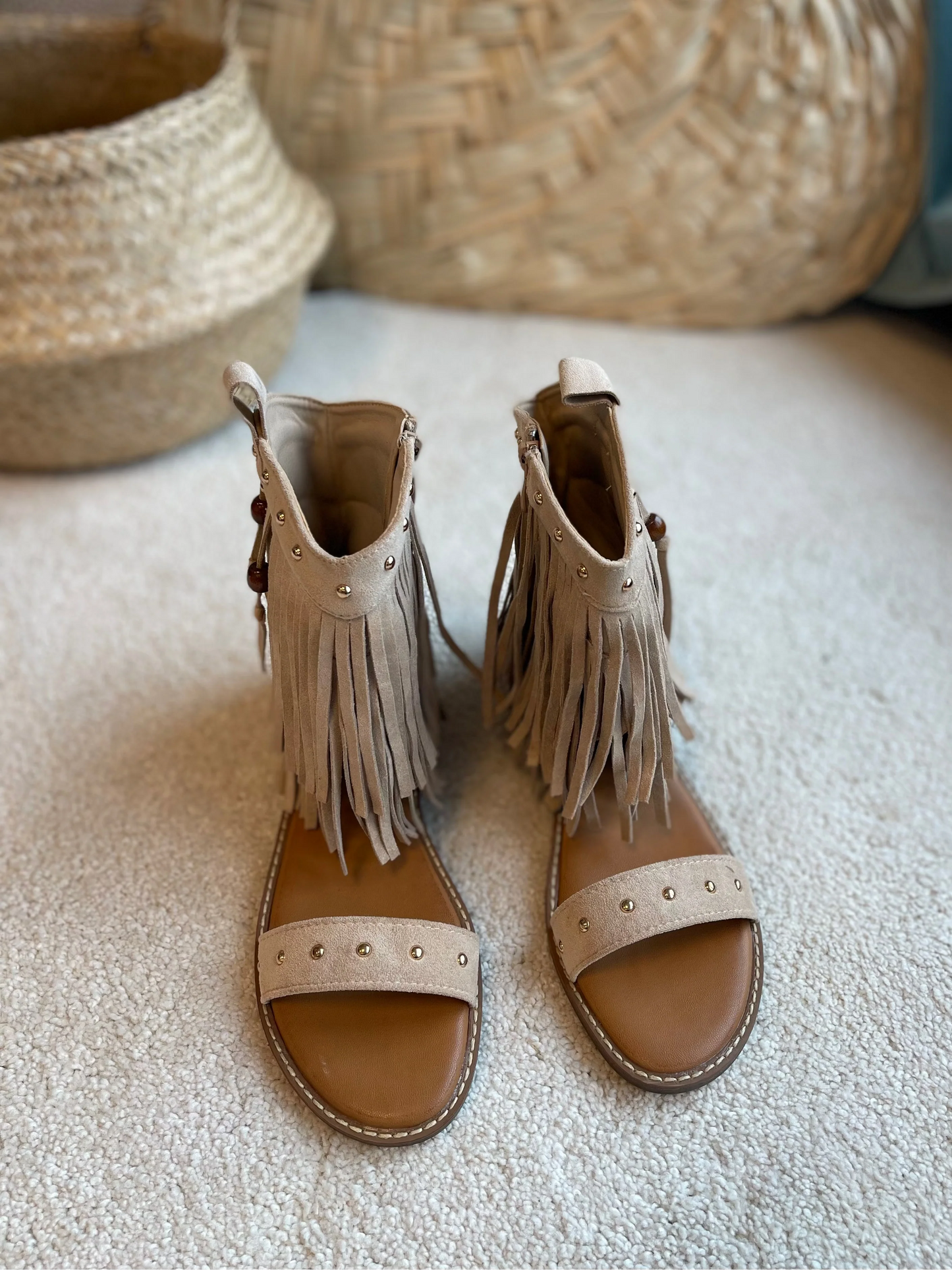 Gina — Beige Fringe Sandal