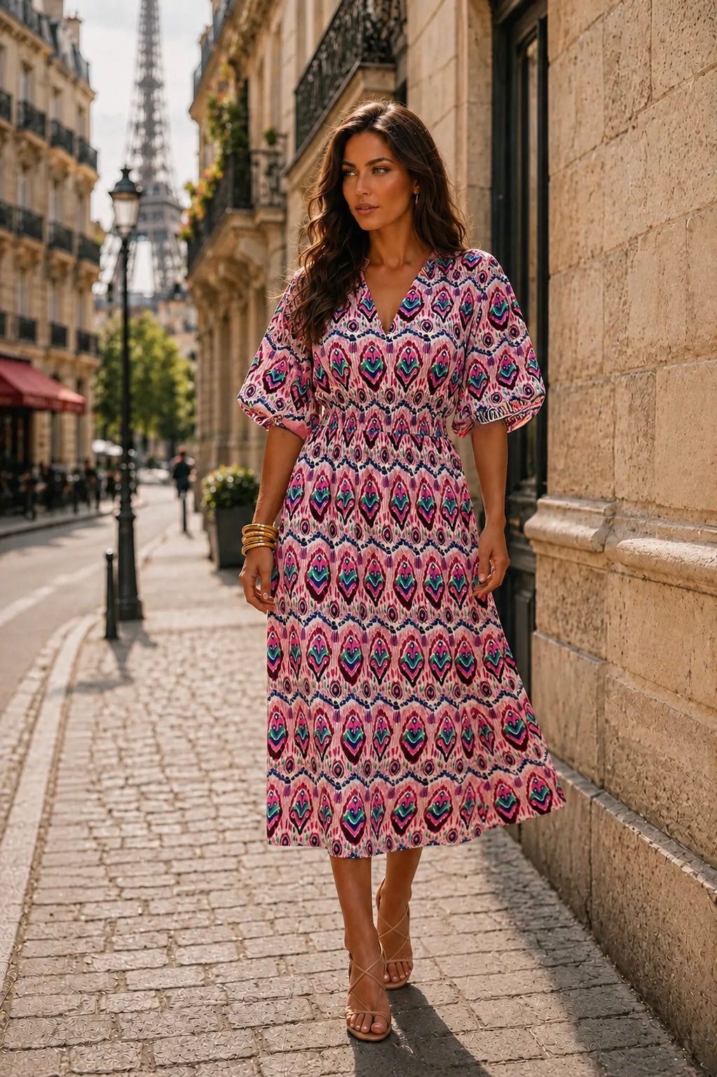 Lily — Long Blossom Print Dress in Soft Lilac