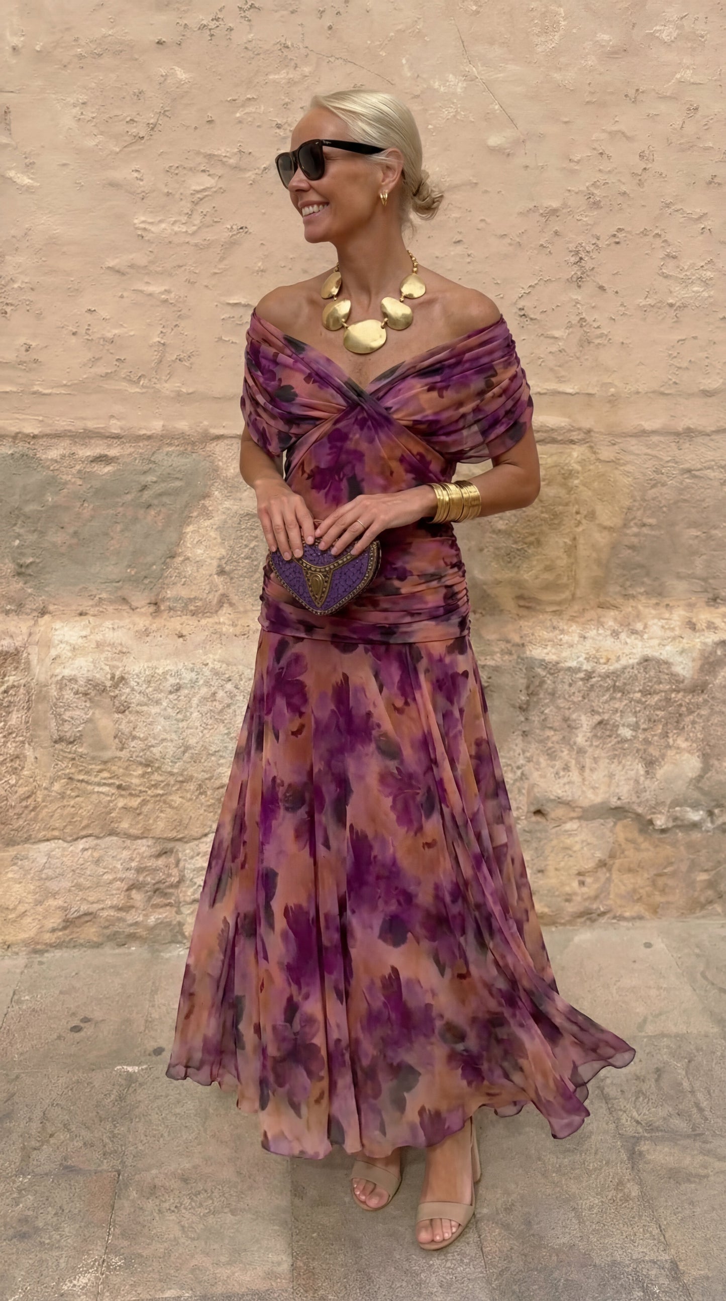 Luisa — V-Neck Pleated Maxi Dress