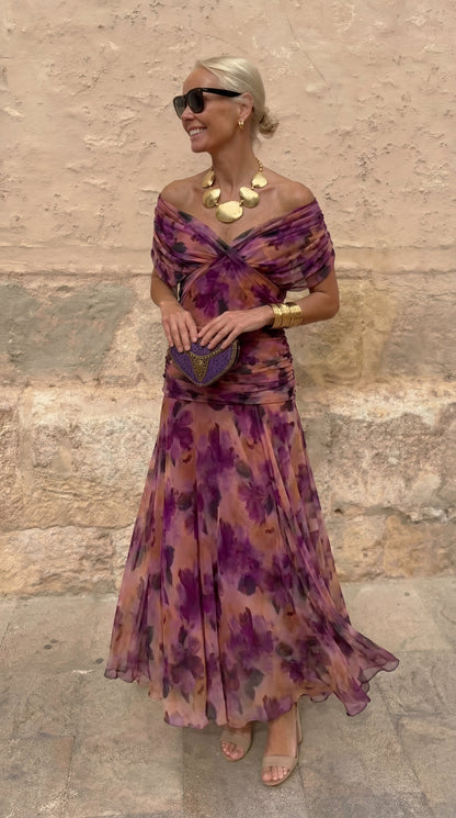 Luisa — V-Neck Pleated Maxi Dress