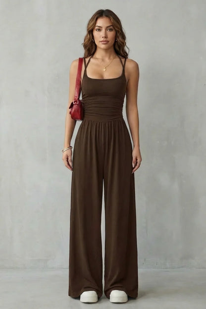 Molène — Cross-Back Spaghetti Strap Wide-Leg Jumpsuit