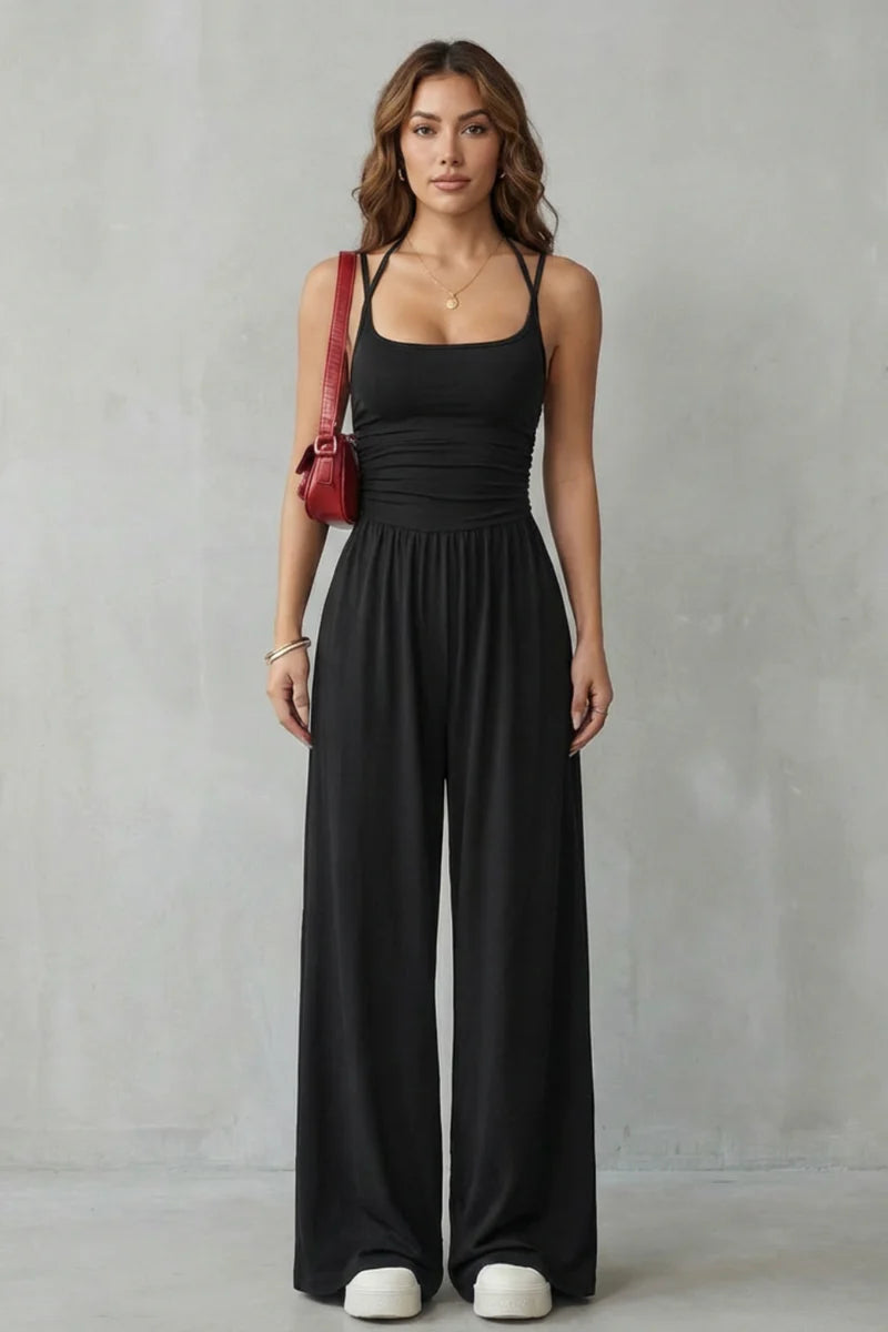 Molène — Cross-Back Spaghetti Strap Wide-Leg Jumpsuit