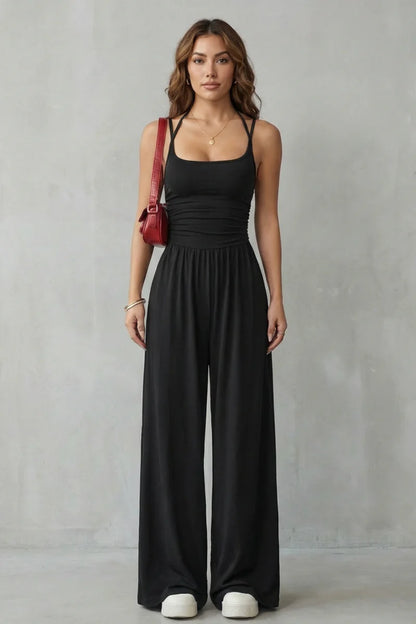 Molène — Cross-Back Spaghetti Strap Wide-Leg Jumpsuit
