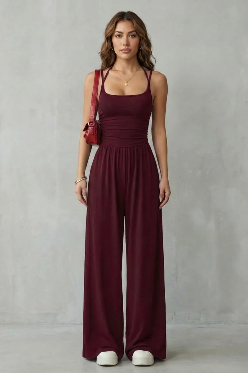 Molène — Cross-Back Spaghetti Strap Wide-Leg Jumpsuit