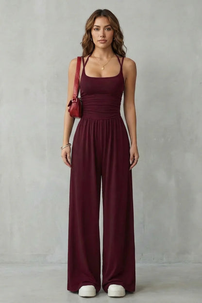 Molène — Cross-Back Spaghetti Strap Wide-Leg Jumpsuit