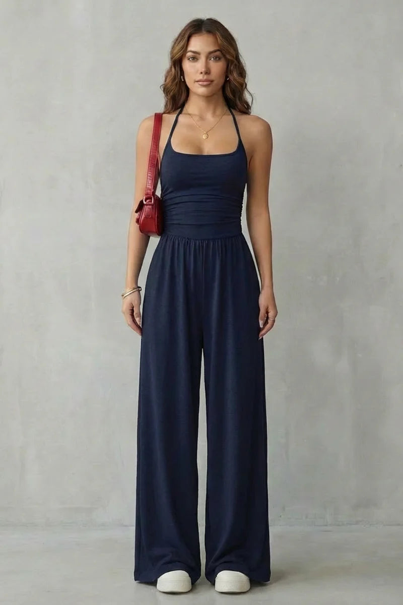 Molène — Cross-Back Spaghetti Strap Wide-Leg Jumpsuit