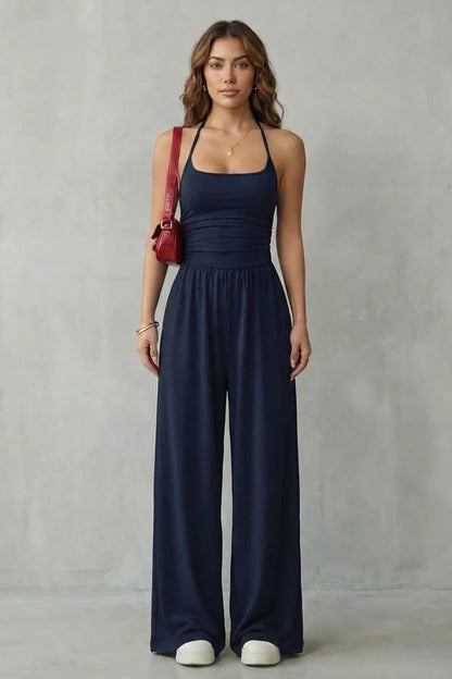 Molène — Cross-Back Spaghetti Strap Wide-Leg Jumpsuit