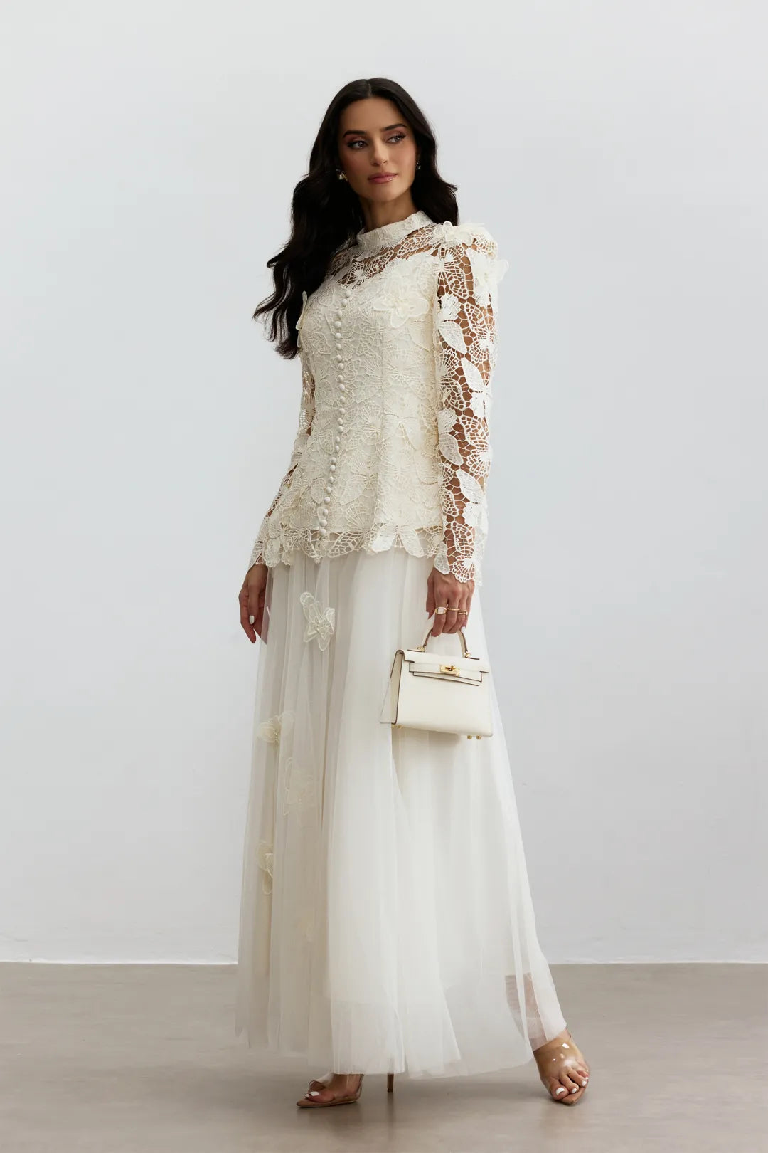 Elizabeth  - Butterfly Embroidered Lace Formal Maxi Dress