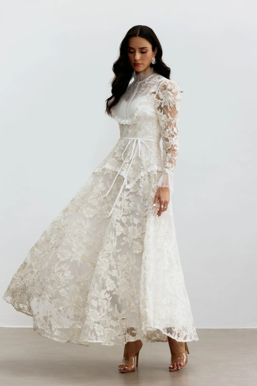 Alice — Floral Lace Mock Neck Maxi Dress