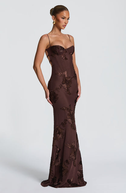 Nancy — Floral Mesh Corset Gown