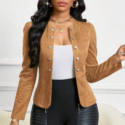 Verlaine — Collarless Suede Effect Jacket