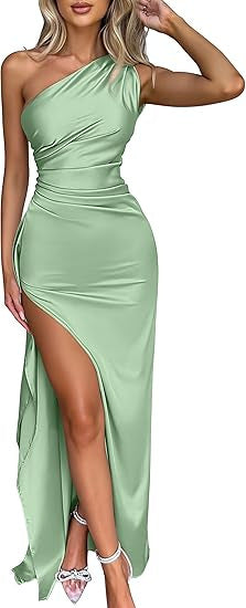 Satène — One-Shoulder Satin High-Slit Maxi Gown