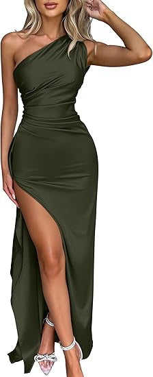 Satène — One-Shoulder Satin High-Slit Maxi Gown
