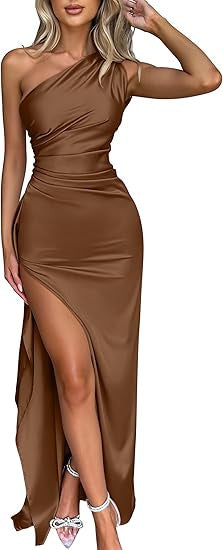 Satène — One-Shoulder Satin High-Slit Maxi Gown