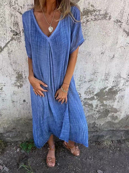 V-neck - Comfortable Midi Dress