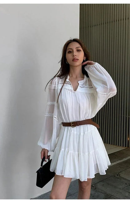 Summer French Style White Shirt Dress