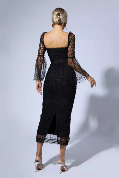 Midi Dress — Sequin Mesh Flared