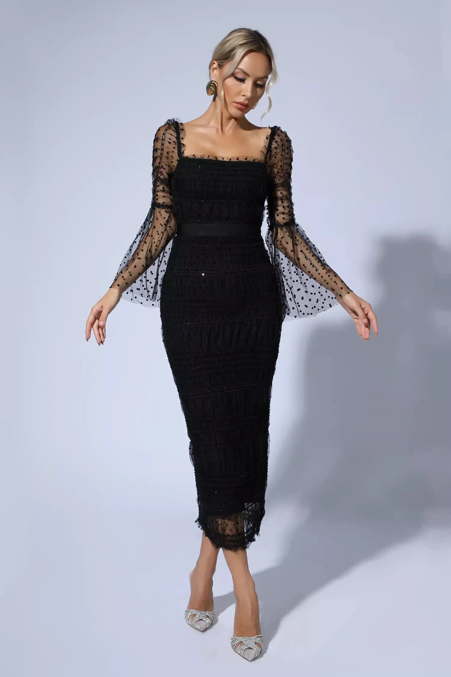 Midi Dress — Sequin Mesh Flared