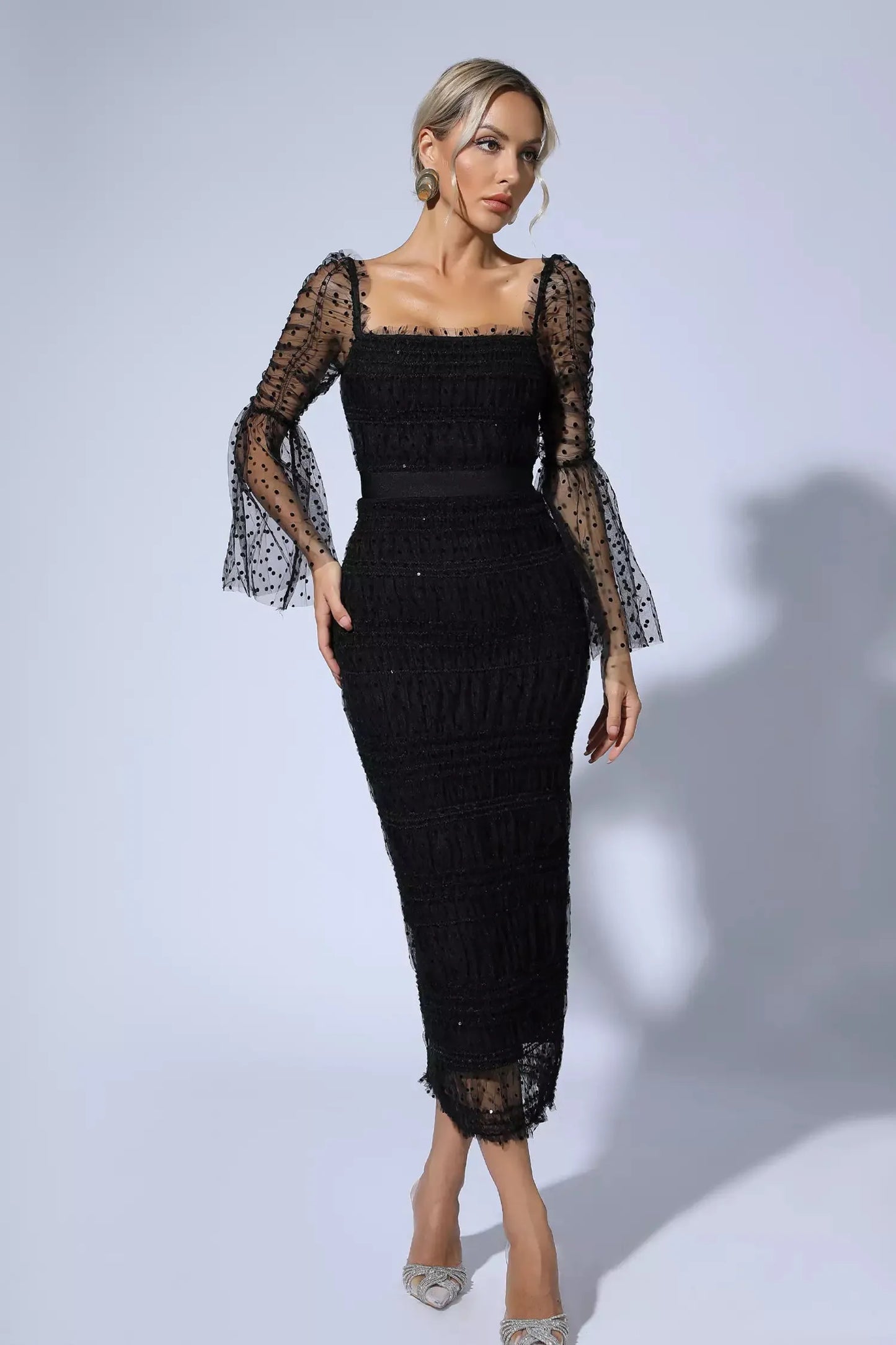 Midi Dress — Sequin Mesh Flared