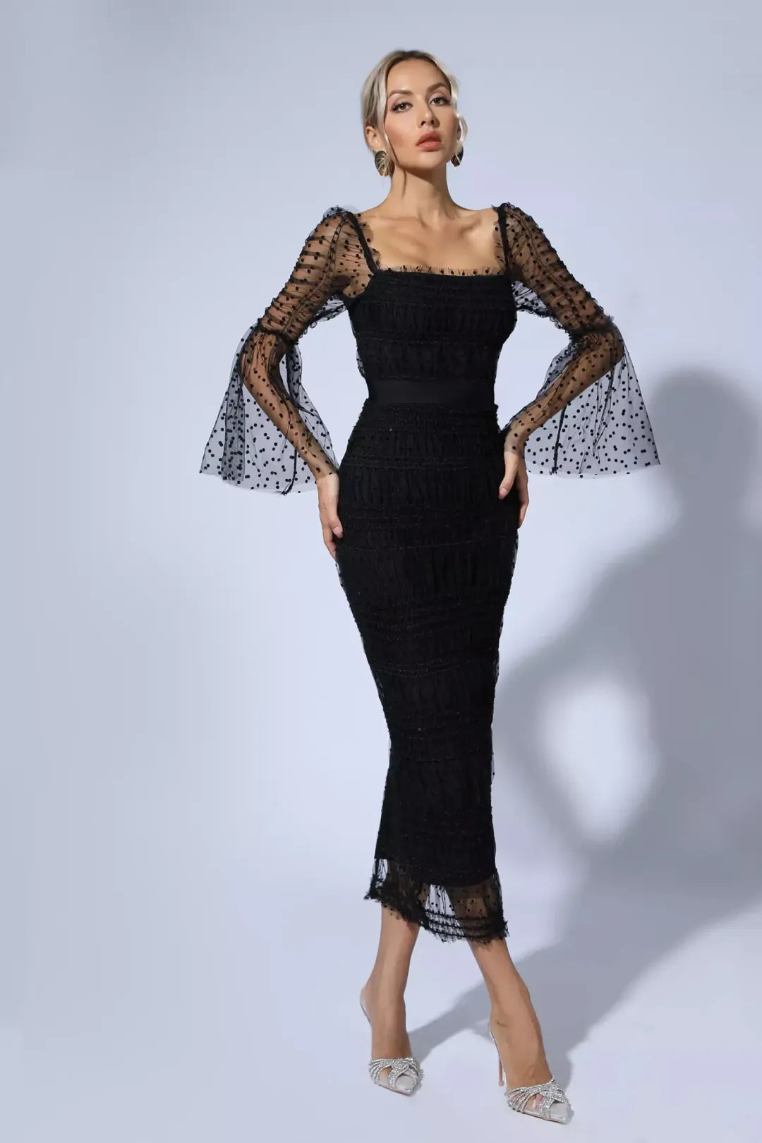 Midi Dress — Sequin Mesh Flared