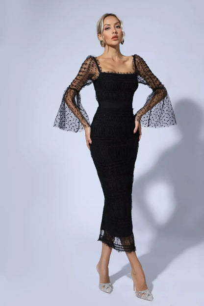 Midi Dress — Sequin Mesh Flared