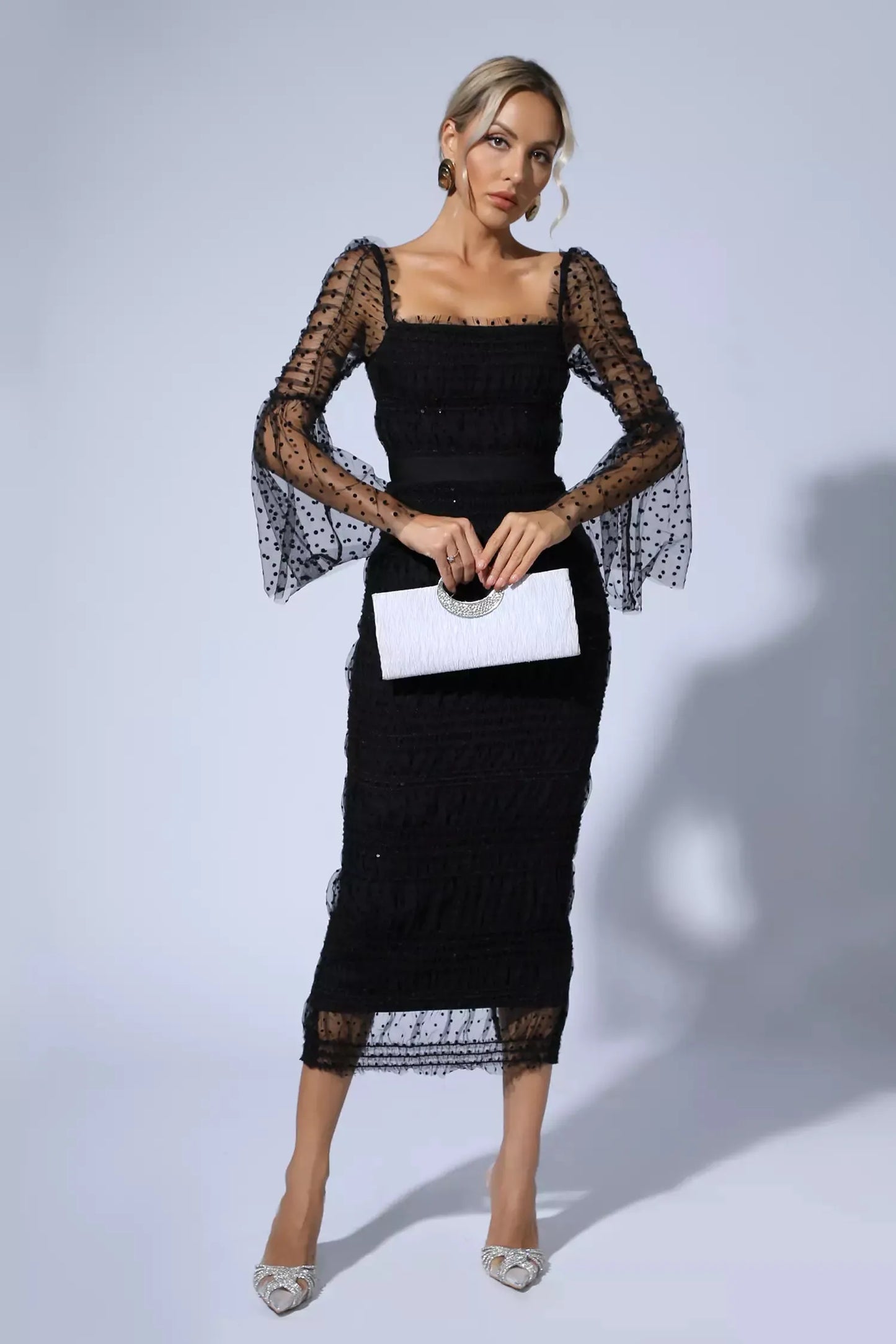 Midi Dress — Sequin Mesh Flared