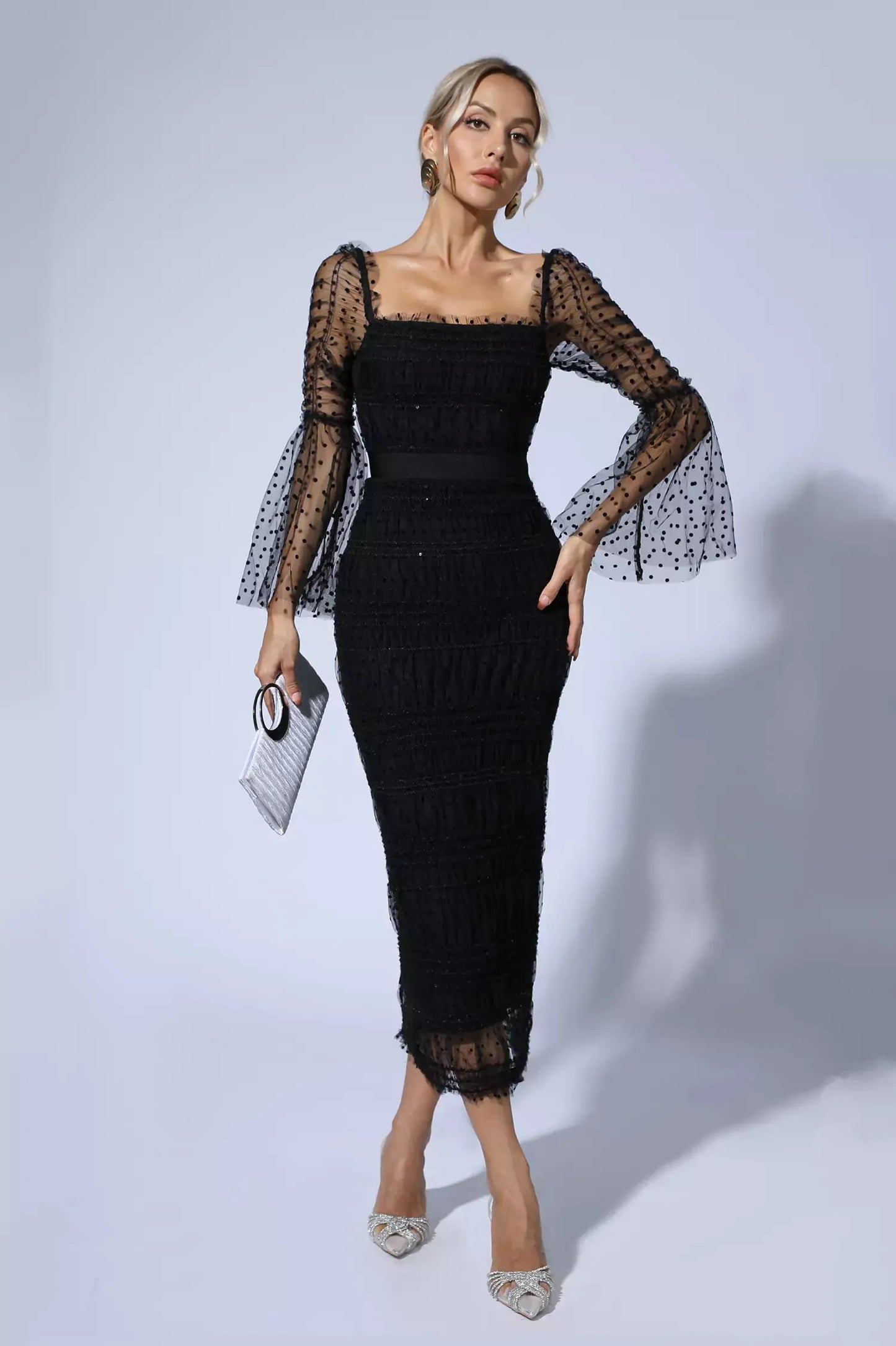 Midi Dress — Sequin Mesh Flared