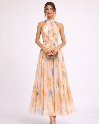 Savenora — Halter-Neck Painterly Print Maxi Dress