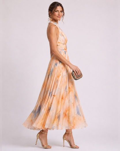 Savenora — Halter-Neck Painterly Print Maxi Dress