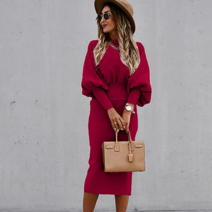 Vellamora — Long-Sleeve Marked-Waist Casual Dress