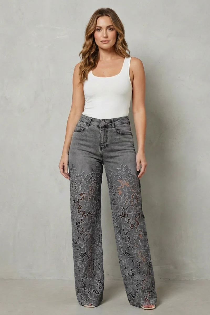 Dentelle — Lace Patchwork Stretch Denim Jeans