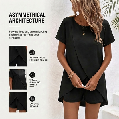 Vaelora — Asymmetric Top & Shorts Two-Piece Set