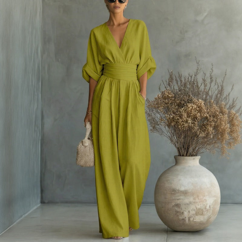 Granada — Belted Waist Wide Leg Jumpsuit