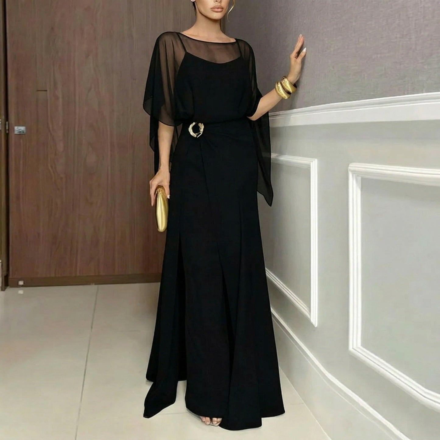 Hermine — Sheer-Overlay Wide-Leg Jumpsuit Set