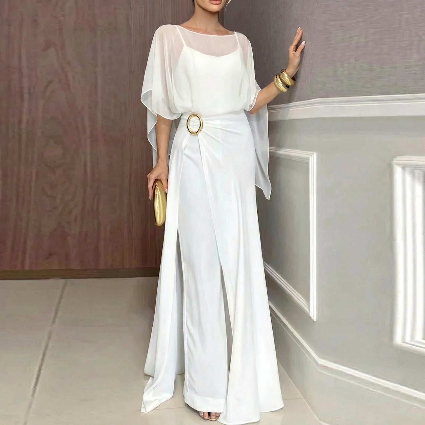 Hermine — Sheer-Overlay Wide-Leg Jumpsuit Set