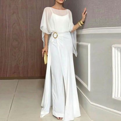 Hermine — Sheer-Overlay Wide-Leg Jumpsuit Set